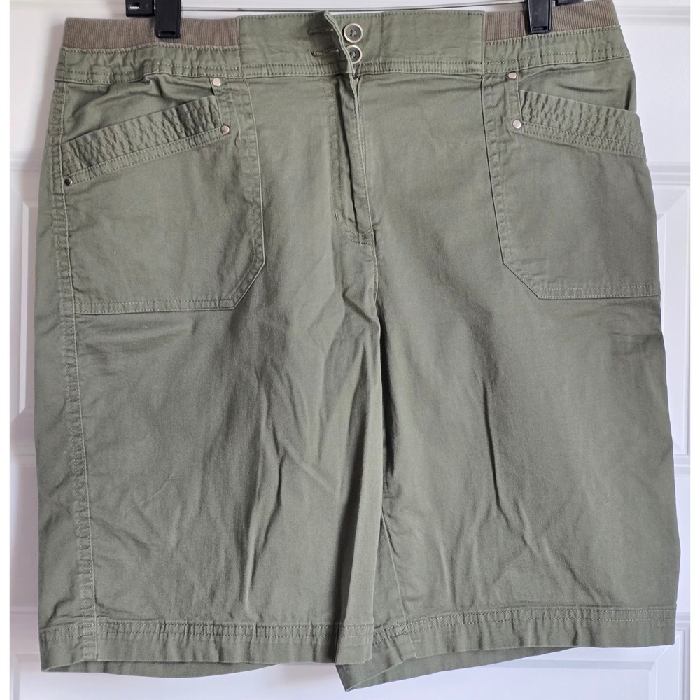 Karen Scott Womens Olive Green Utility Cargo Shorts Size 12 Elastic Waist Cotton